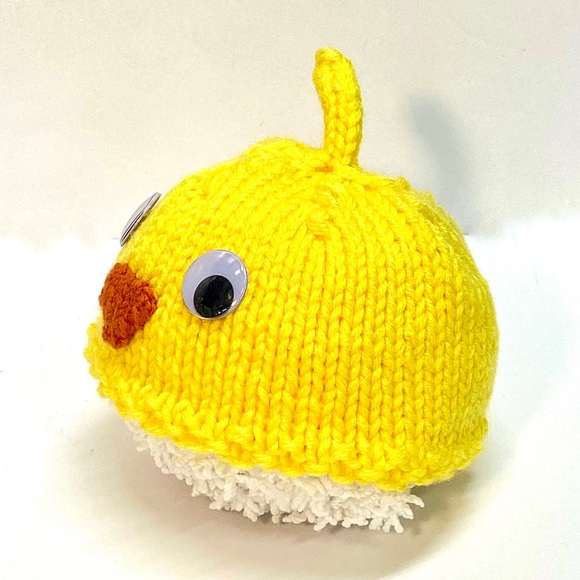 NWT Hand Knit Infant baby Chick Beanie Hat with Googly Eyes Size 0-6 Mos. - Picture 4 of 10